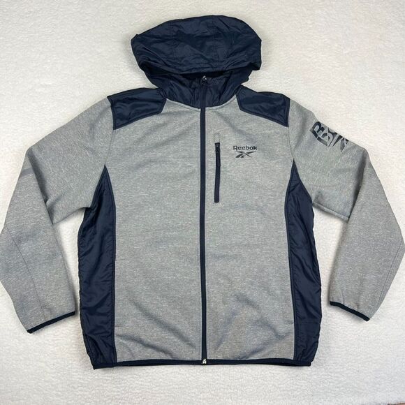 Reebok Jacket Mens XL‎ Hoodie Gray Navy Full Zip Athletic Lightweight Casual - Picture 1 of 15